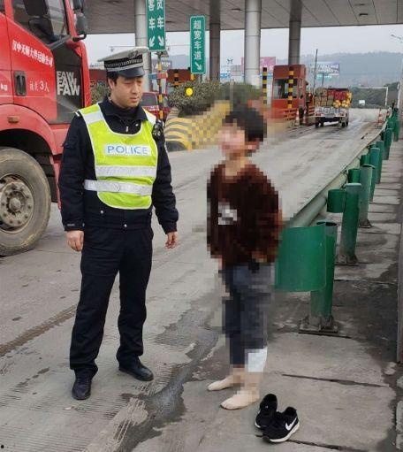 男子带家人高速上吃瓜